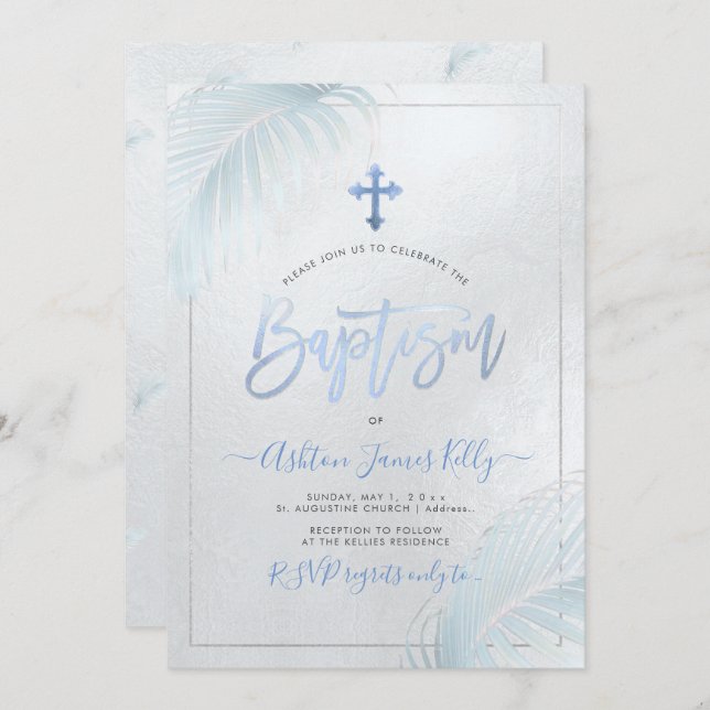 PixDezines Silver Palms Baptism Invitation (Front/Back)