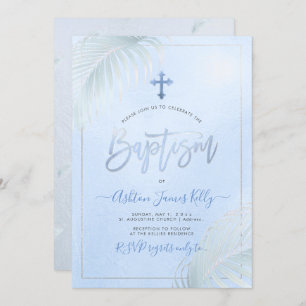 PixDezines Silver Palms Baptism Invitation