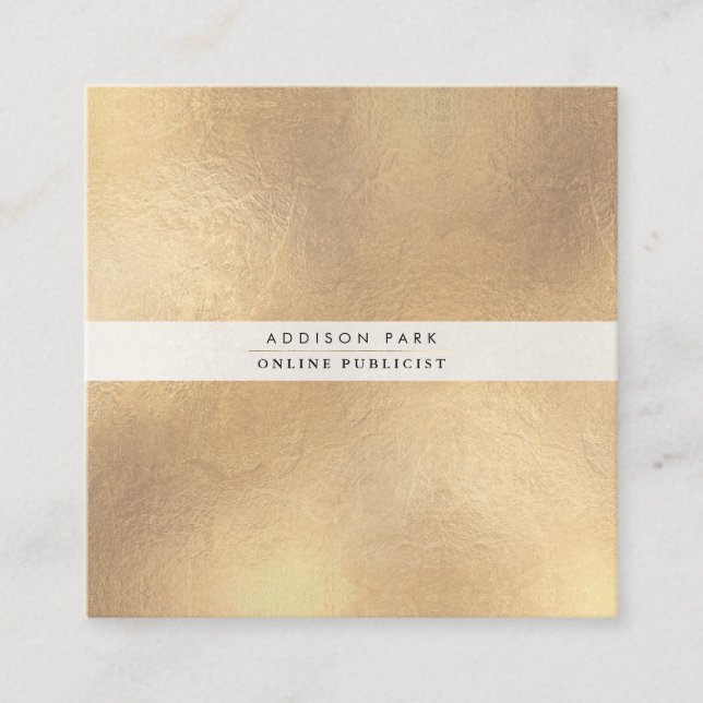 PixDezines Simple Elegant, Faux Gold+Pearly White Square Business Card (Front)