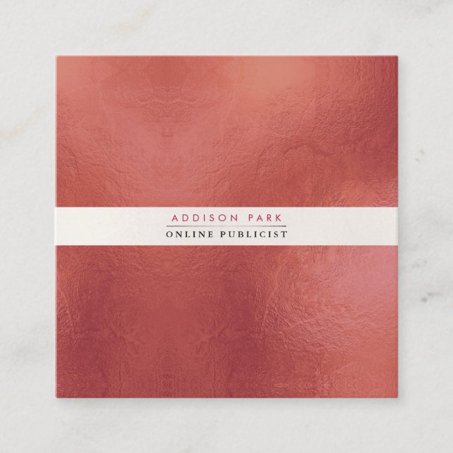 PixDezines Simple Elegant, Pearly White+Gold Rust Square Business Card (Front)