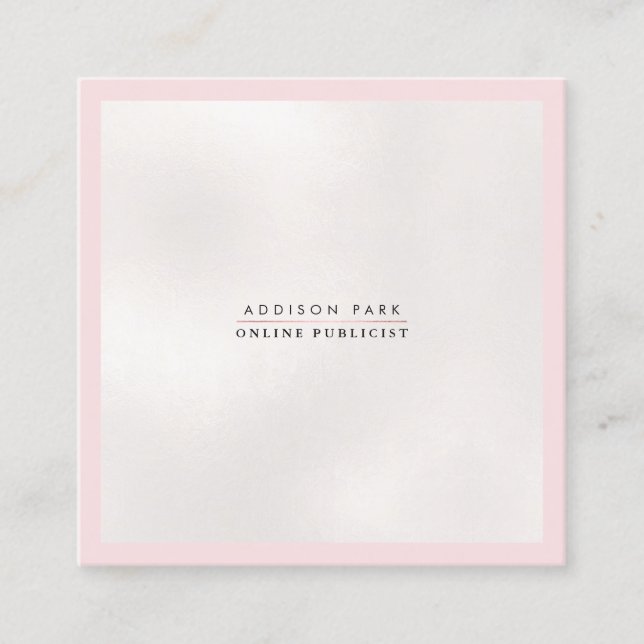 PixDezines Simple Elegant, Pearly White+Pink Square Business Card (Front)