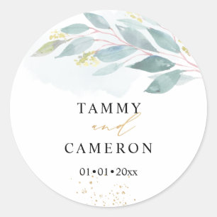 PixDezines Simple Watercolor Blue Gum Eucalyptus C Classic Round Sticker