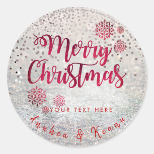 PixDezines Snow Bokeh+Confetti Merry Christmas Classic Round Sticker