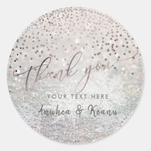 PixDezines Snow Bokeh+Confetti Thank You Classic Round Sticker