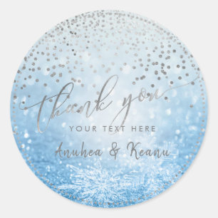 PixDezines Snow Bokeh+Confetti Thank You Classic Round Sticker