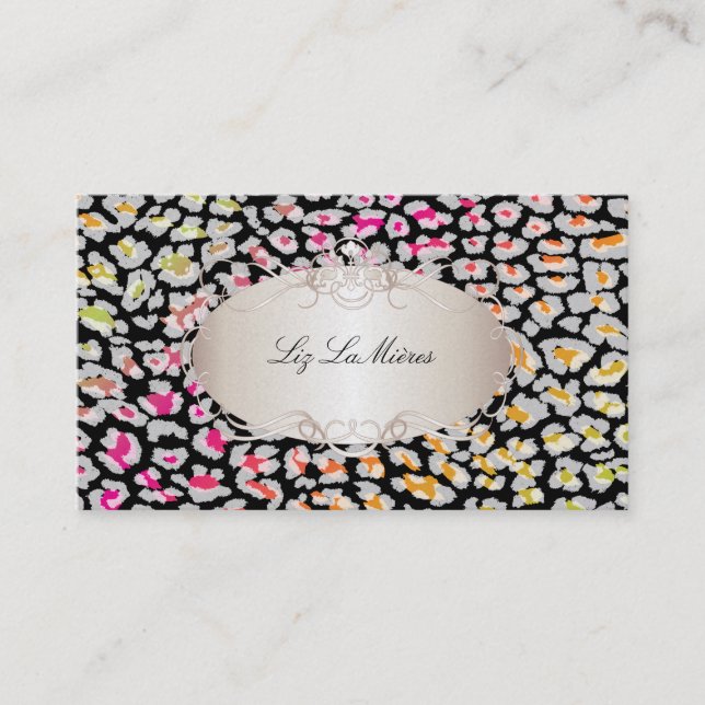 PixDezines snow leopard/rainbow spots Business Card (Front)