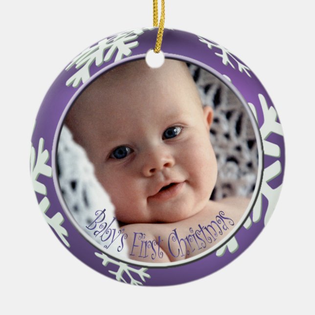 PixDezines Snowflakes Baby's First Christmas Ceramic Tree Decoration (Front)