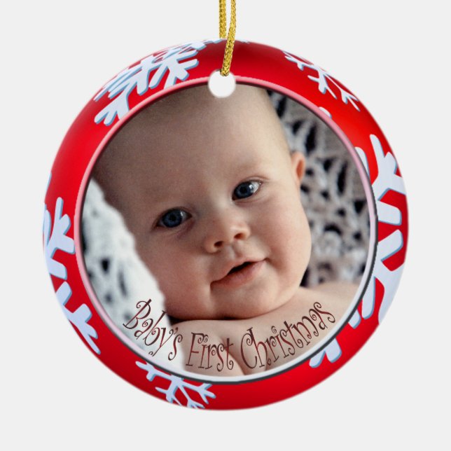 PixDezines Snowflakes Baby's First Christmas Ceramic Tree Decoration (Front)