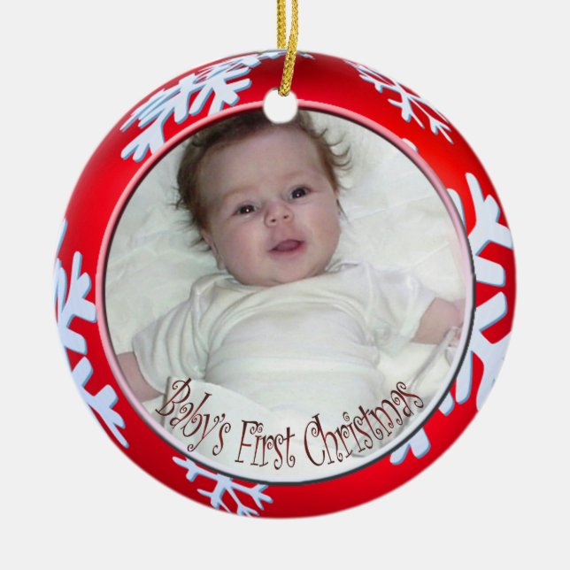 PixDezines Snowflakes Baby's First Christmas Ceramic Tree Decoration (Front)