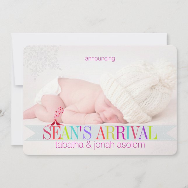 PixDezines snowflakes photo birth announcement/DIY Holiday Card (Front)