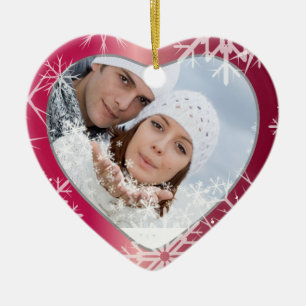 PixDezines Snowflakes Photo Template White + Red Ceramic Tree Decoration