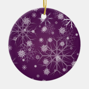 PixDezines Snowflakes White + Plum Ceramic Tree Decoration