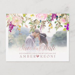 PixDezines Spring Floral Save the Date/Rose Gold Announcement Postcard