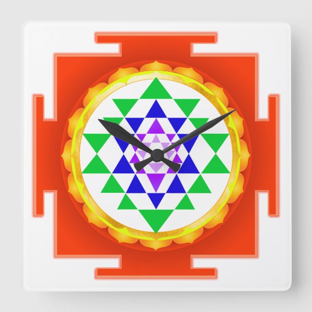 PixDezines Sri Yantra Chakra Clearing/Orange Glow Square Wall Clock (Front)