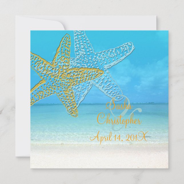 PixDezines Starfish+Beach Wedding Invitations (Front)