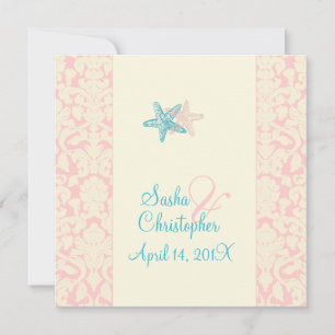 PixDezines Starfish + damask Wedding Invitations