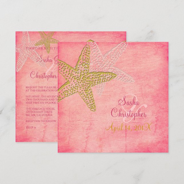 PixDezines STARFISH/PINK SAND/INVITATIONS Invitation (Front/Back)