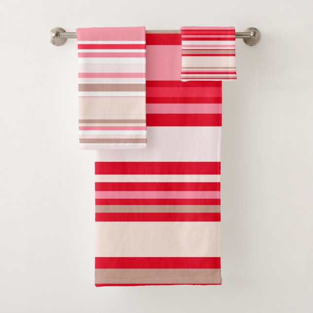 PixDezines Strawberry+Cream Adjustable Stripes Bath Towel Set (Insitu)