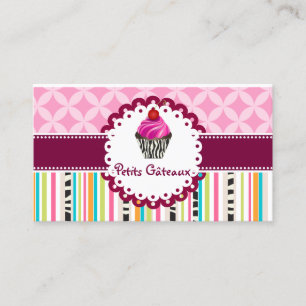 PixDezines strawberry swirls cupcake+stripes Business Card