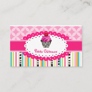 PixDezines strawberry swirls cupcake+stripes Business Card
