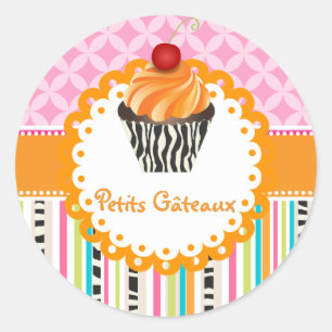 PixDezines stripes+lattice+cupcake/DIY colour Classic Round Sticker