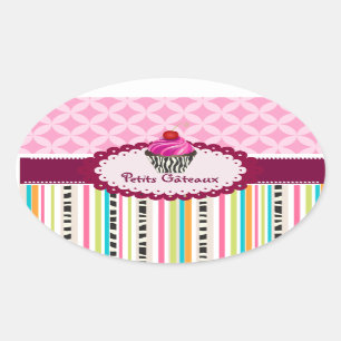 PixDezines stripes+lattice+cupcake/DIY colour Oval Sticker