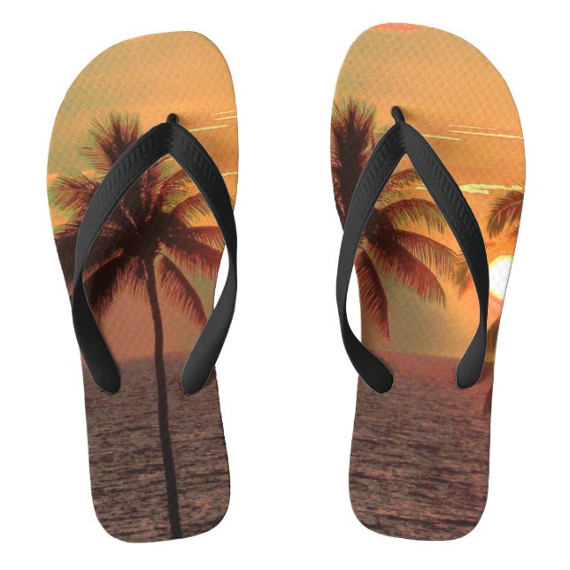 PixDezines Sunset at Mauna Kea Beach Flip Flops (Footbed)