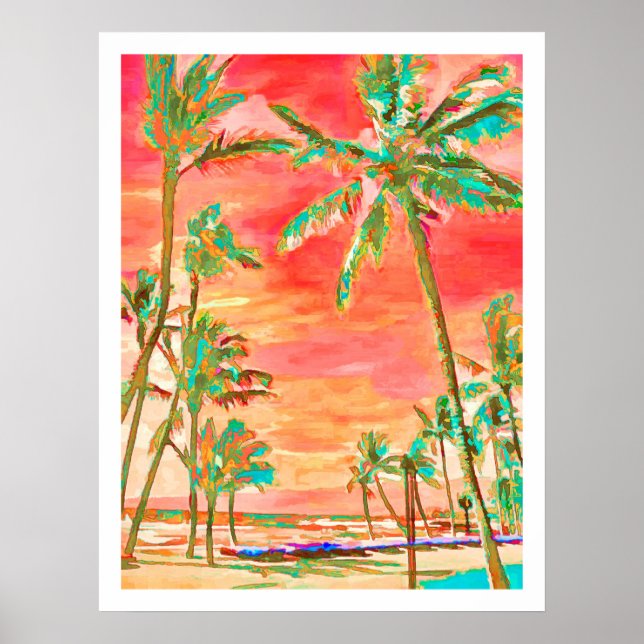 PixDezines Sunset Hawaiian Beach/Coral/Teal Poster (Front)