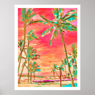 PixDezines Sunset Hawaiian Beach/Coral/Teal Poster