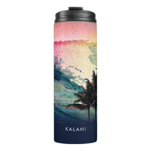 PixDezines Surfs Up Hawaiian Beach/Pink/Green Thermal Tumbler