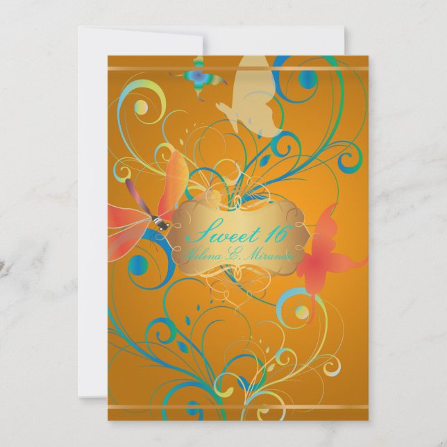 PixDezines Sweet 16/Butterfiles/Swirls/Dragonflies Invitation (Front)