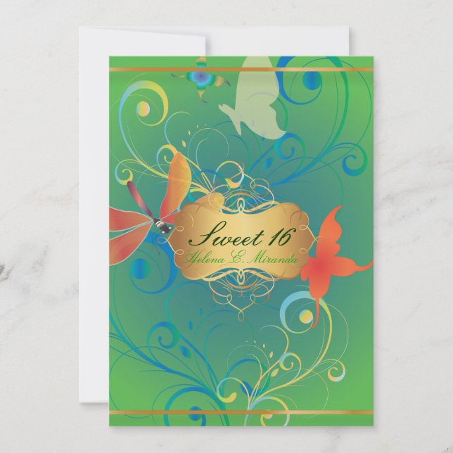 PixDezines Sweet 16/Butterfiles/Swirls/Dragonflies Invitation (Front)