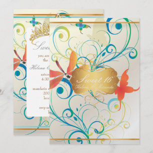 PixDezines SWEET 16/BUTTERFLIES/SWIRLS/DRAGONFLIES Invitation