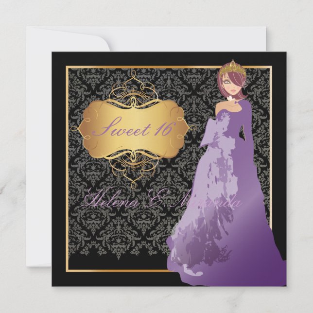 PixDezines Sweet 16 Damask/Quinceañera/Quince años Invitation (Front)