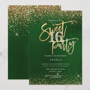 PixDezines Sweet 16 Diamond Glitters Emerald  Invitation