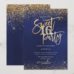 PixDezines Sweet 16 Diamond Glitters Navy Blue Invitation