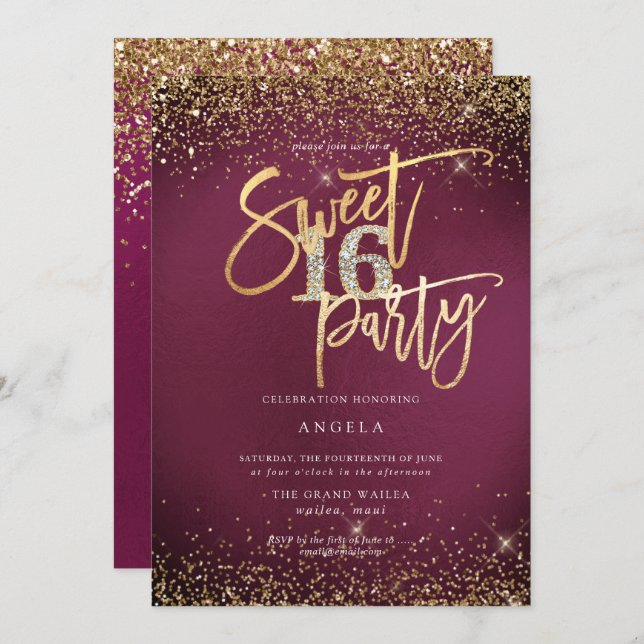 PixDezines Sweet 16 Diamond Glitters Sangria  Invitation (Front/Back)