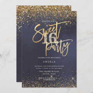 PixDezines Sweet 16 Diamond Glitters Slate Blue Invitation
