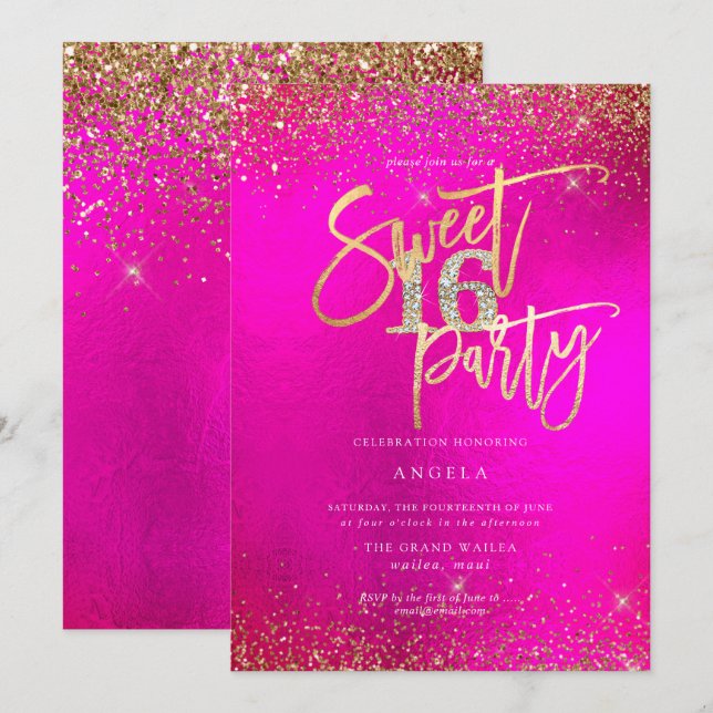 PixDezines Sweet 16 Diamond Glitters Watercolor Invitation (Front/Back)