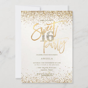 PixDezines Sweet 16 Diamond Pearl Gold Glitter Invitation