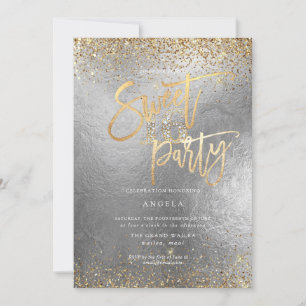 PixDezines Sweet 16 Diamond Silver Gold Glitter In Invitation