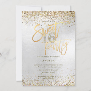 PixDezines Sweet 16 Diamond Silver Gold Glitter Invitation