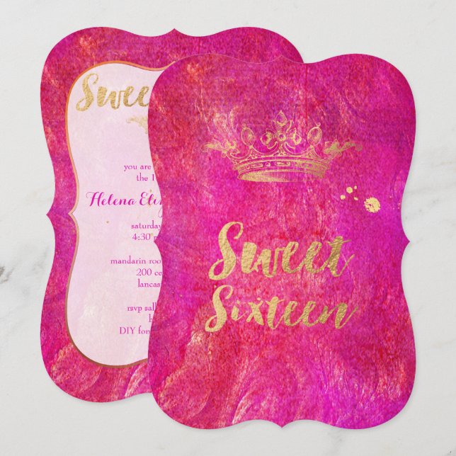 PixDezines Sweet 16, Faux Gold Crown Invitation (Front/Back)