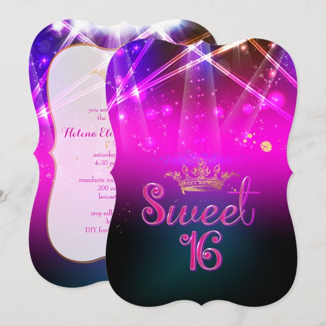 PixDezines Sweet 16, Laser Lights/Neon Lights Invitation (Front/Back)