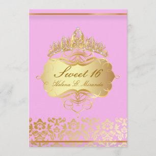 PixDezines Sweet 16/ princess/pink+gold damask Invitation