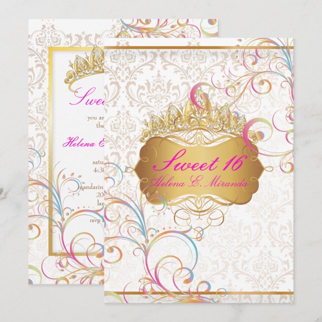 PixDezines SWEET 16/Rainbow Swirls Invitation (Front/Back)