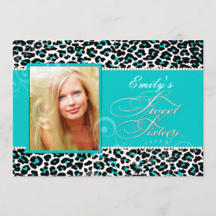 PixDezines sweet 16/teal leopard Invitation