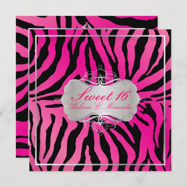 PixDezines SWEET 16/ZEBRA PRINT/HOT PINK Invitation (Front/Back)