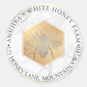 PixDezines Sweet Honeycomb, Silver Bee Classic Round Sticker
