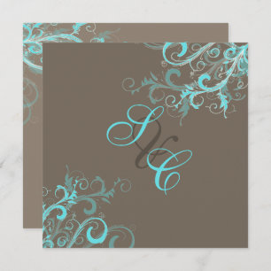 PixDezines Swirls, Aqua + Cocoa Invitation